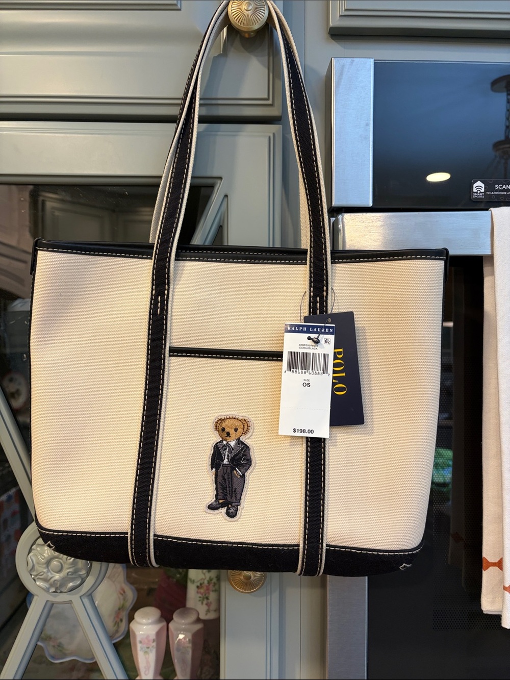 Polo Ralph Lauren Cream Canvas Tote Tuxedo Bear NWT
